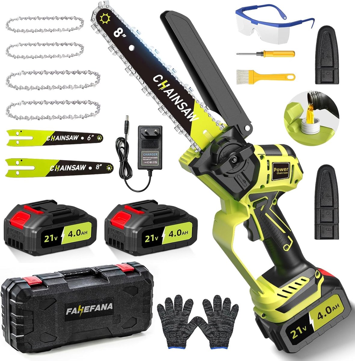 Mini Chainsaw with Battery 8000 mAh, Cordless Chainsaw 6/8 Inch Brushless, Hand Chainsaw, Cordless Saw for Wood Saws - ShopVlot