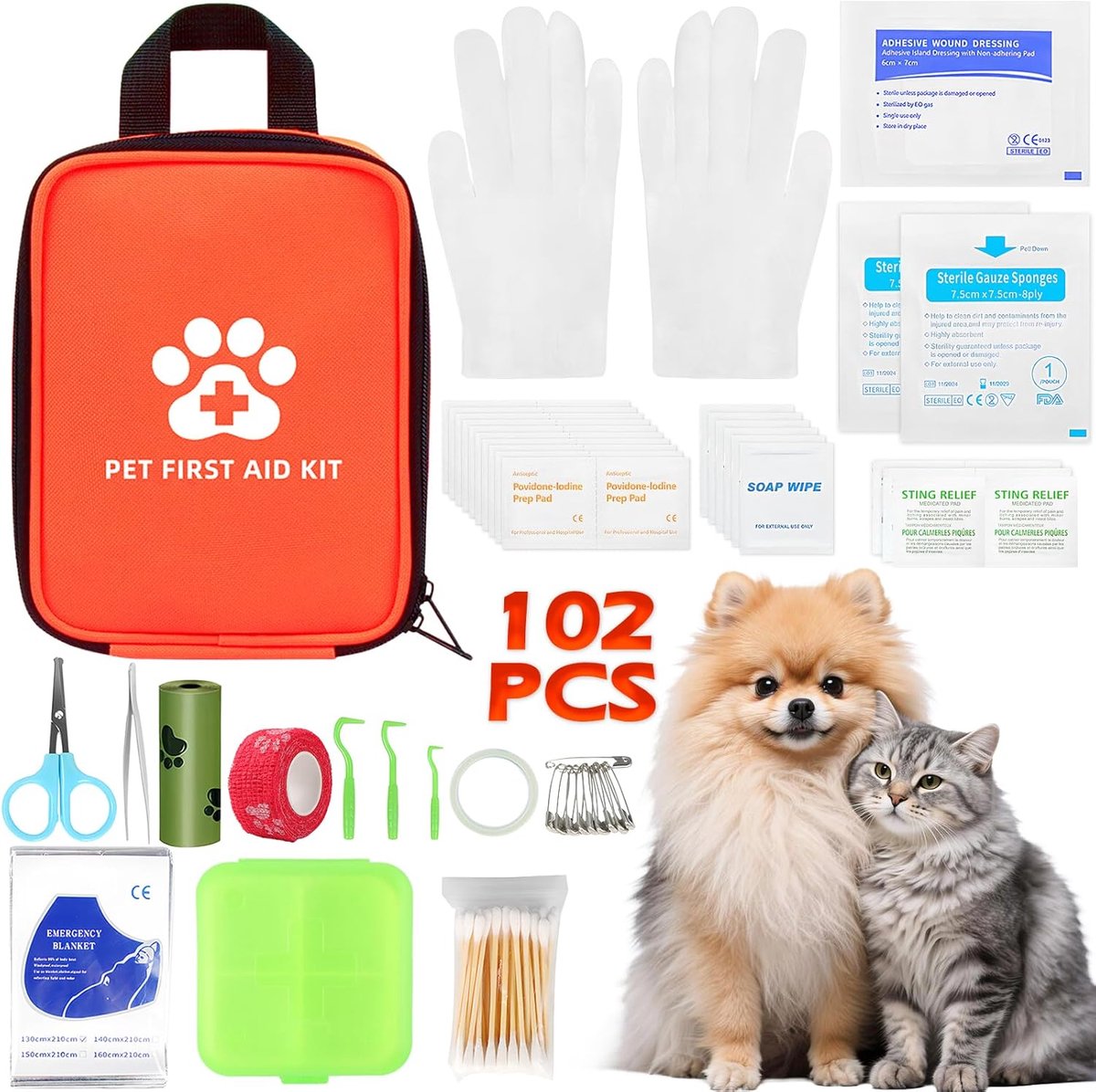 EHBO Set voor Hond en Kat - 102-Delig - Draagbare Verbandtrommel met Pincet - Voor Onderweg, Camping en Thuis