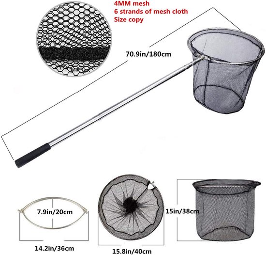 Schepnet Telescopisch - Visnet Lange Steel - Vissen Vangen - Sterk Roestvrij Staal - 180cm Volledige Lengte - Zilver — afbeelding 2