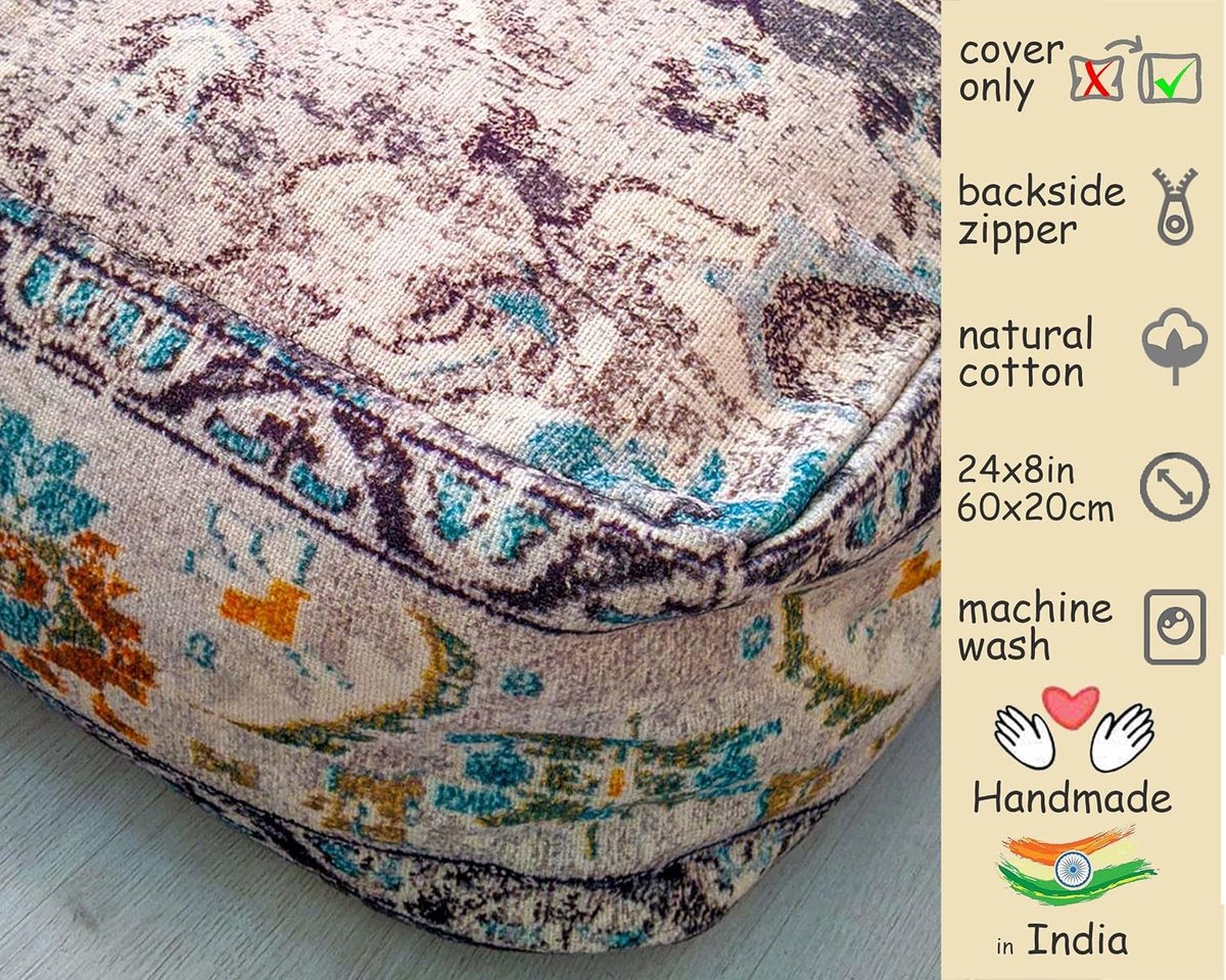 SnelShoppen - Mandala Boho Yoga Decor Vloerkussenhoes 60x20cm - Vierkante Meditatiekussen Cover - Gedrukt Katoen Plaid Poef
