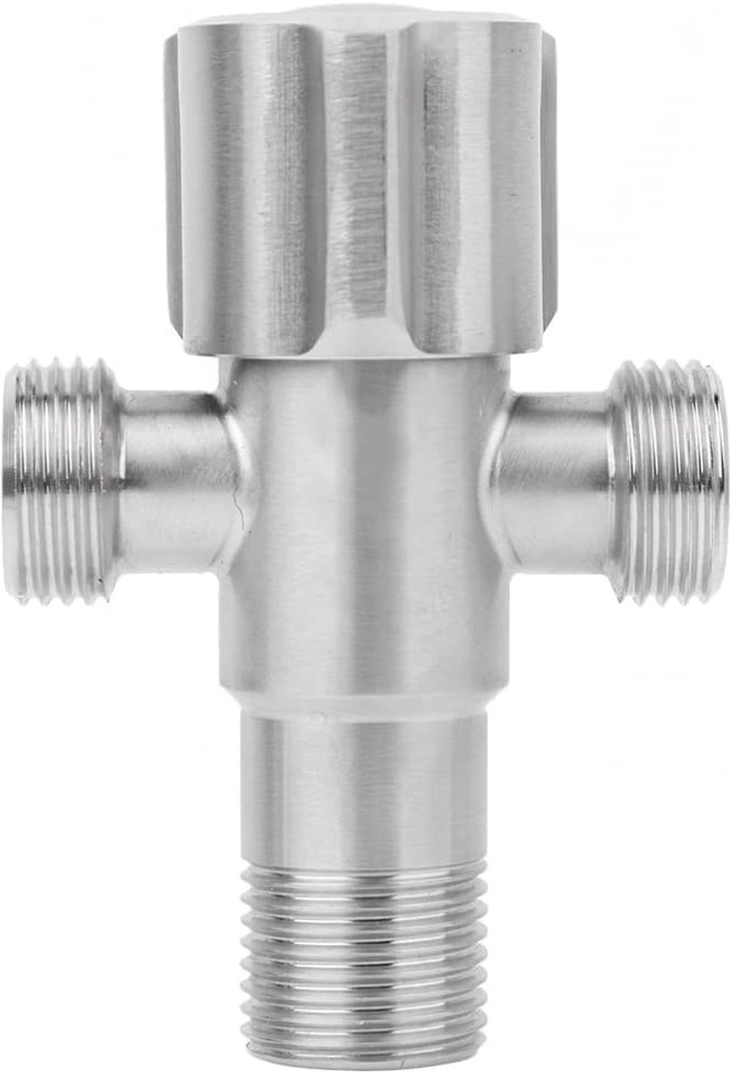 SnelShoppen - Hoekkraan G1/2 inch, RVS, Zilver, Dubbele Slangklem Waterstopkraan voor Toilet Bidet Badkamer Keuken, 9x5.8cm