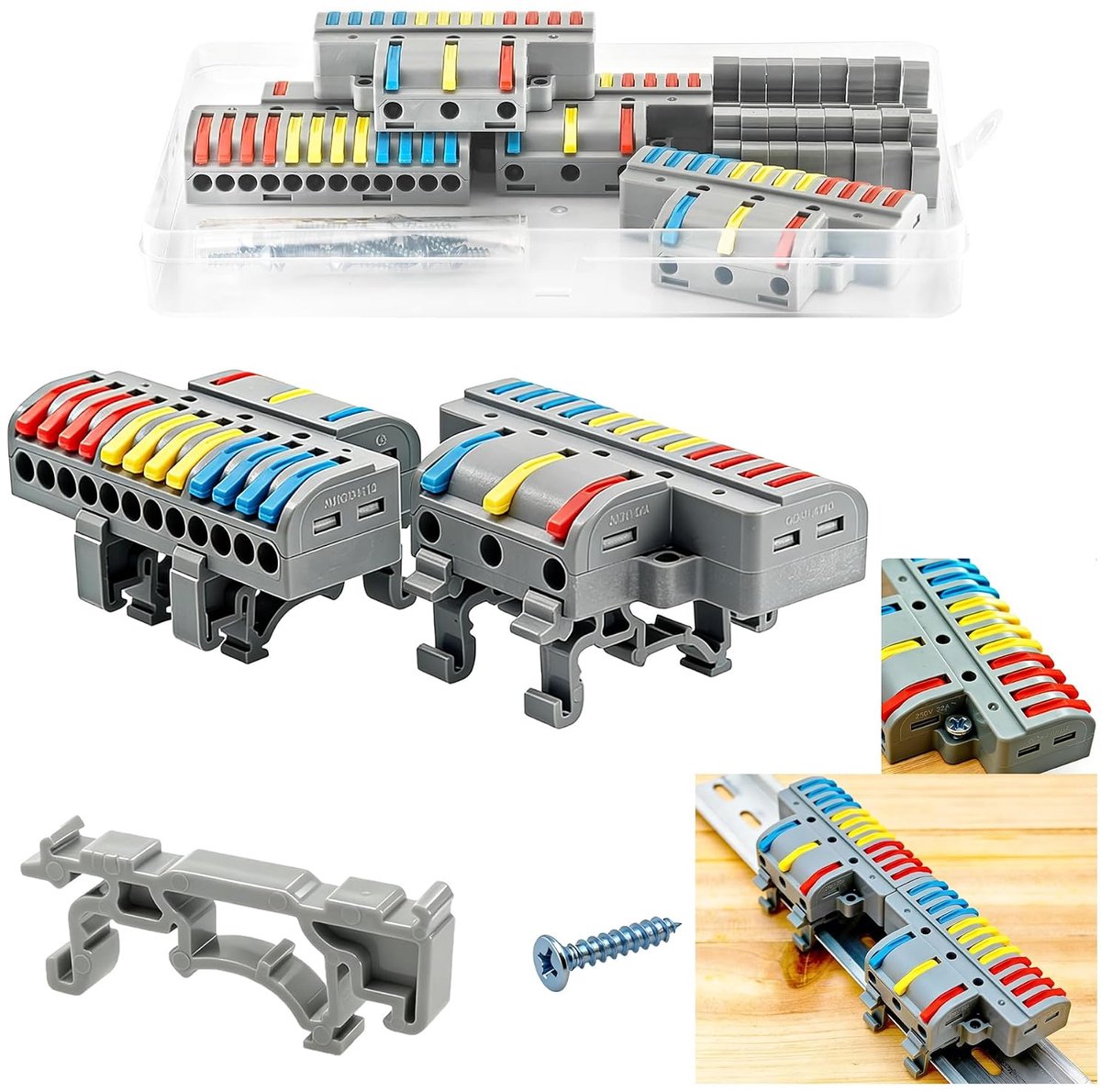 SnelShoppen - Quick Clamp Elektrische Terminals 14AWG 2.5 mm² - 4 Stuks, Snelle Aansluitingen voor Rail en Schroefmontage, 250V/32A, Ideaal voor Grote