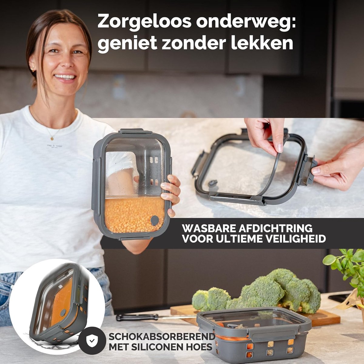 Meal Prep Bakjes - Glazen Containers - Voedsel Bewaren - Lekvrij & Stapelbaar - Set 3x1520ml - Transparant — cadeau in Cadeau-ideeën - foto 5