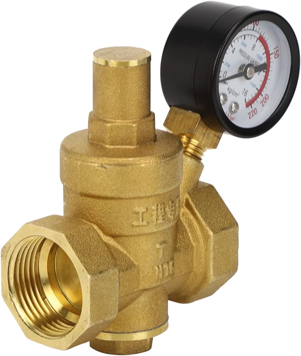 SnelShoppen - Fydun DN25 Waterdrukregelaar, Messing Verstelbare Drukregelaar met Drukmeter, Maximaal 1.6 MPa voor Tuin, Keuken en Tapwater