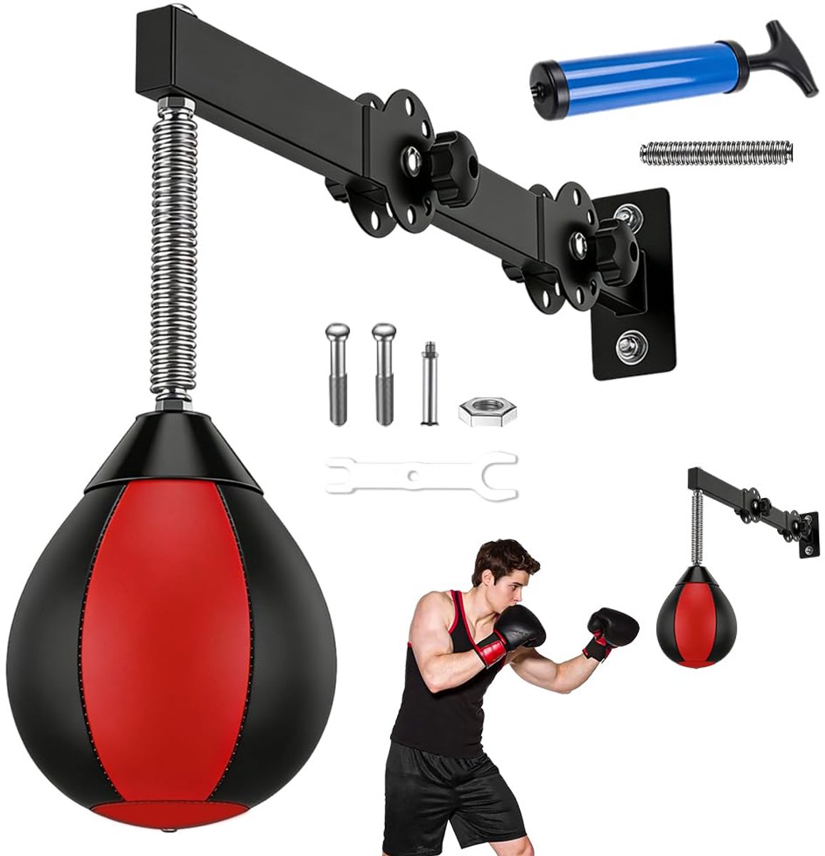 SnelShoppen - Speed Boksbal Verstelbaar en Opvouwbaar, Reflex Boksbal met Ophanging, Vrijstaand en Hangend Trainingsapparaat voor Thuis, Gym, Workout,