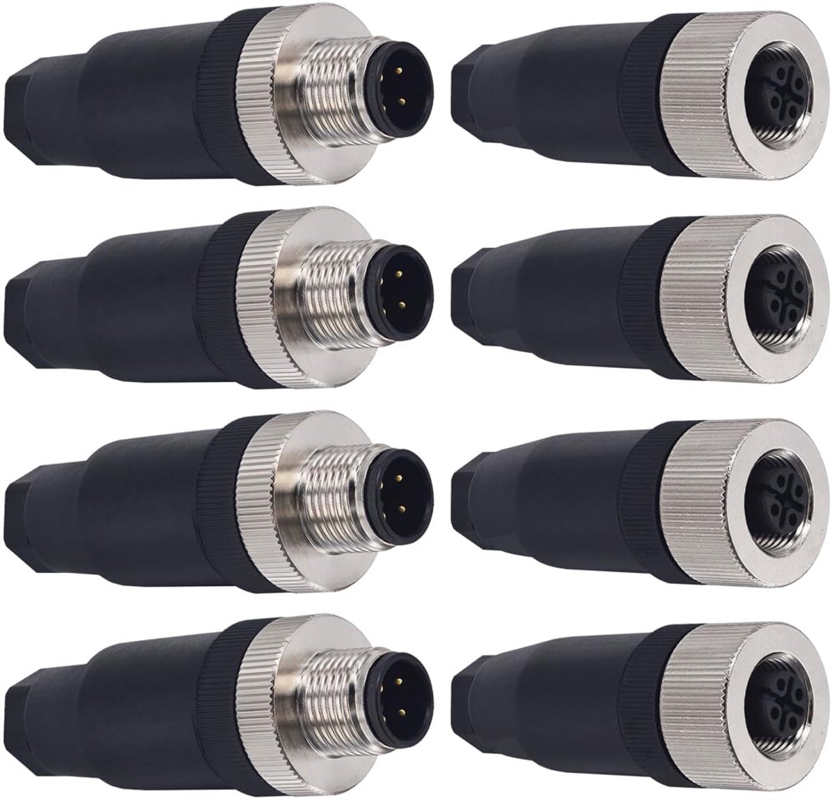 SnelShoppen - 4-Pin M12 Socket Paneel Verbindingsconnector, 12mm Man en Vrouw Waterdichte Industrie Circulaire Connector met IP67 Bescherming, 8 Stuks