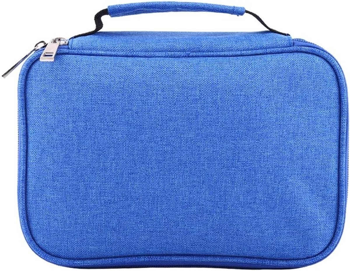 SnelShoppen - 72 Slots Grote Capaciteit Multifunctionele Vouwbare Stoffen Pennenzak met Rits voor School en Kantoor Benodigdheden Blauw
