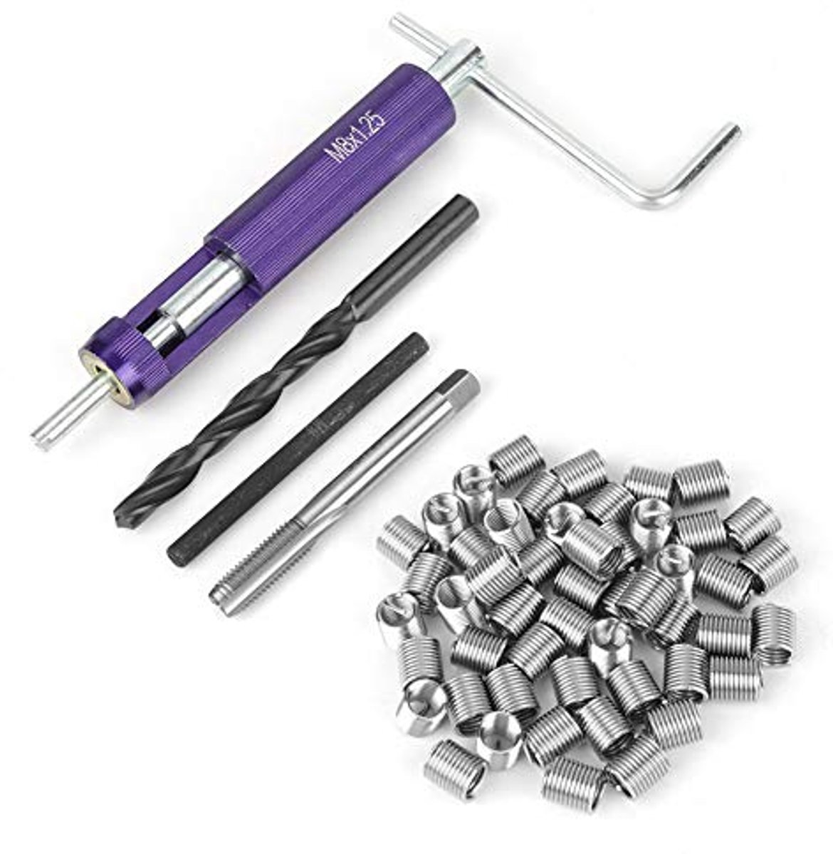 SnelShoppen - Kits voor het Repareren van Filetage + 50 Stuks Filetage Hélicoïdal Ingesloten van Roestvrij Staal M8 x 2D voor Duren, Meubels, Auto's e