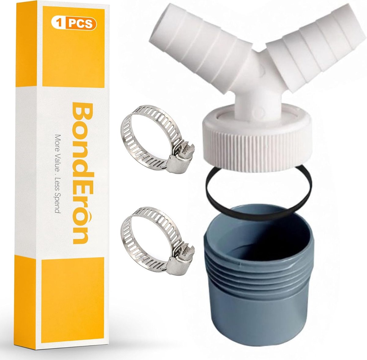 SnelShoppen - Y-adapter afvoeraansluiting ABS met slangklemmen en hoekslangtules voor optimale afvoerslang geleiding en ruimtebesparende montage