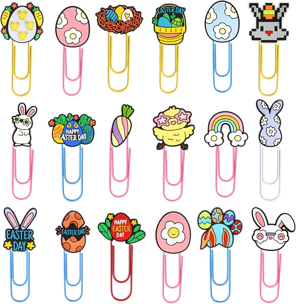 SnelShoppen - 18 Stuks Grote Paperclips voor Pasen - Kleurige Paperclips voor Creatieve Projecten, Kantoor, School en Feestdecoraties - Handig en Ster