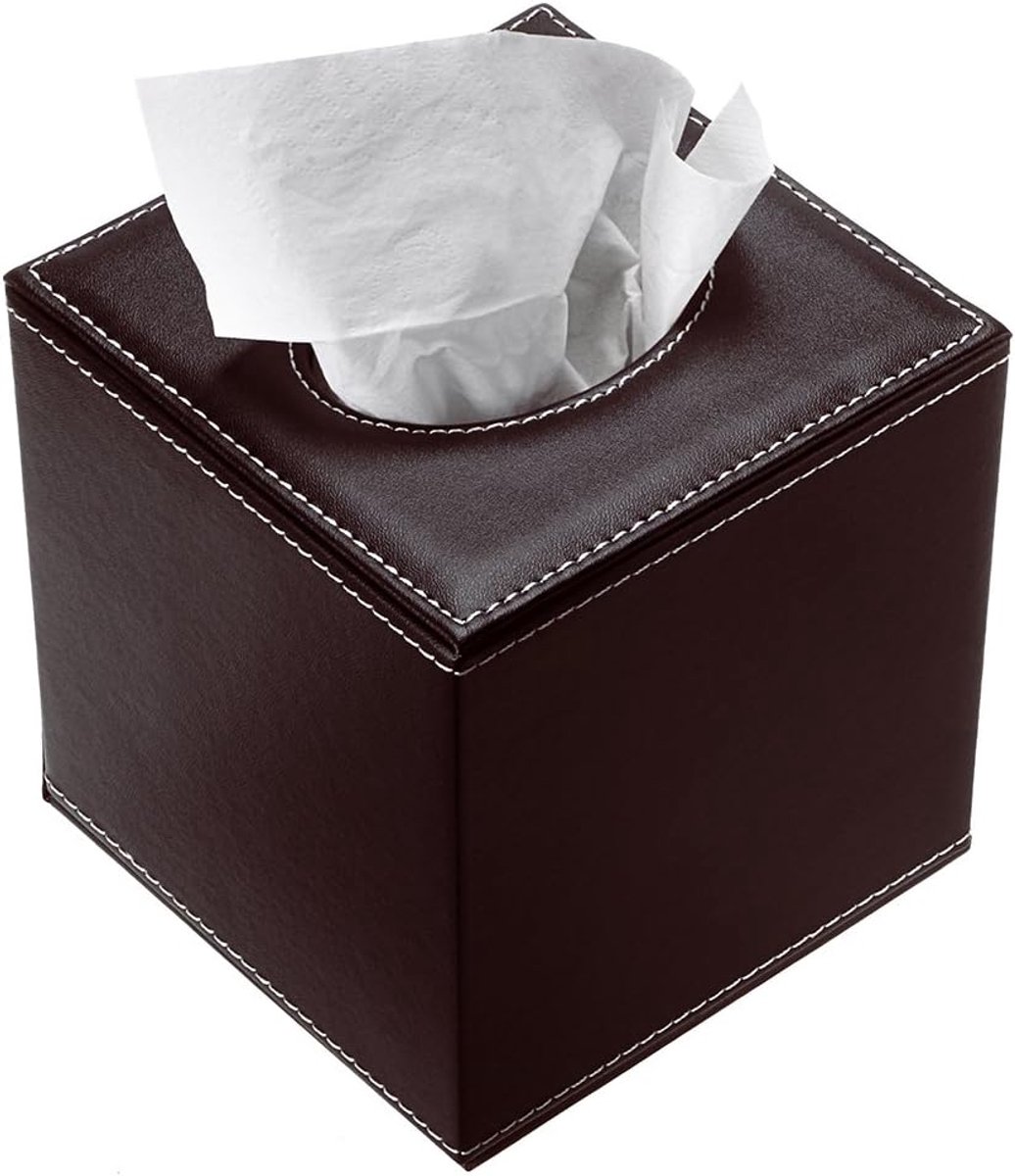 SnelShoppen - PU Handdoekdoos voor rechthoekige zakdoeken - 13x13x14 cm - Duurzaam kunstleer - Voor restaurant, kantoor, huishouden, auto, hotelkamer