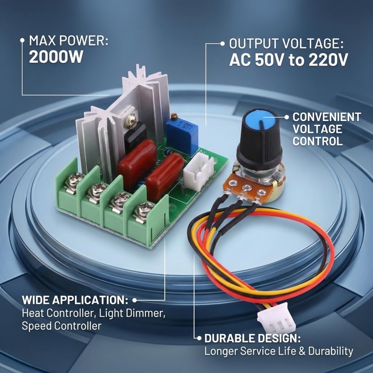 SnelShoppen - Elektrische Spanningsregelaar AC 50-220V 2000W SCR Motor Temperatuur en Snelheidscontroller met 25A Capaciteit voor Keuken en Buitentoep