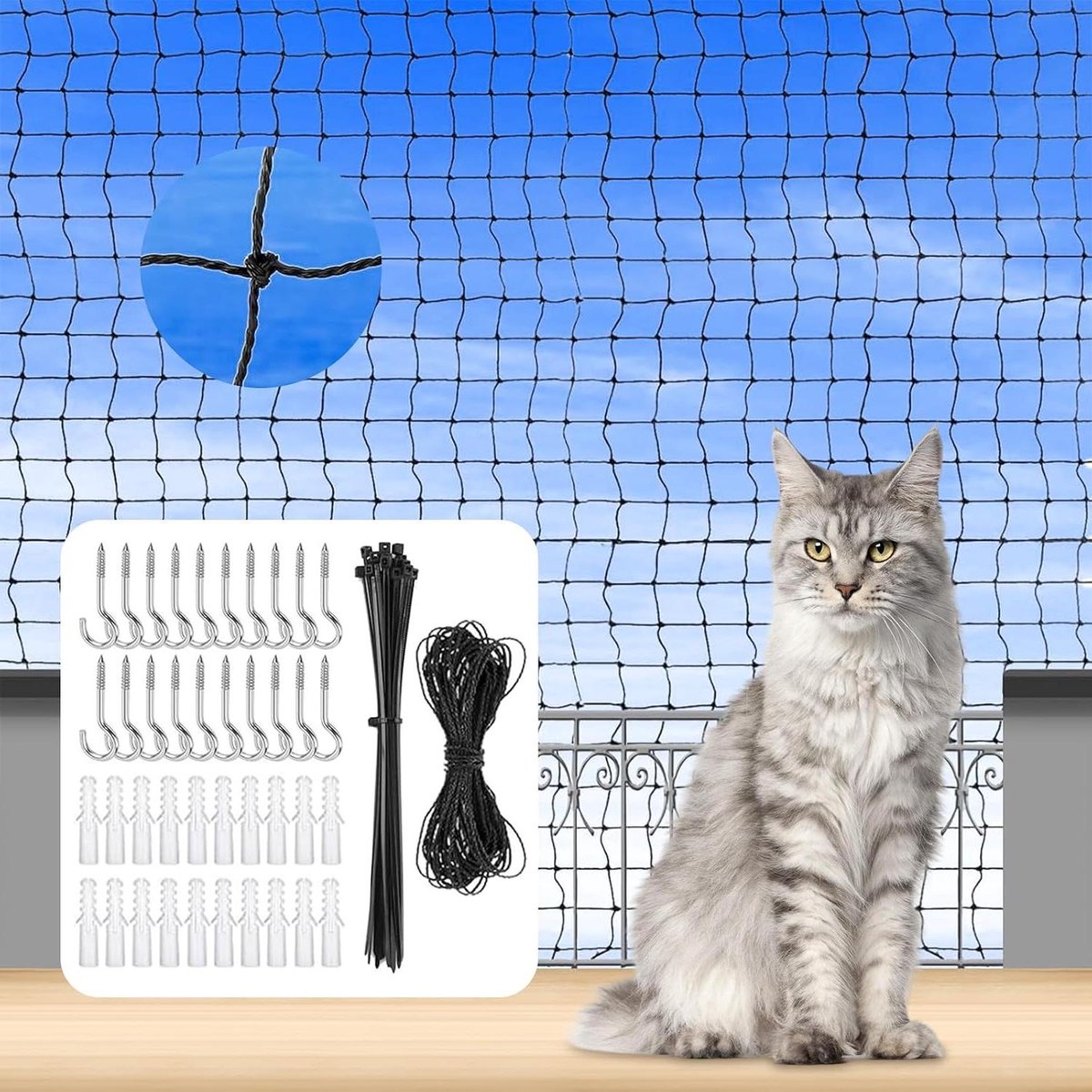 Kattennet Balkon - Veiligheidsnet Kat - Katten Veilig Houden - Versterkt Nylon - 4x3 Meter - Zwart