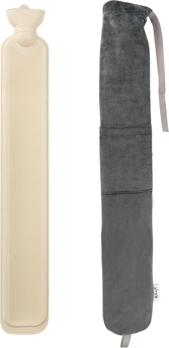 SnelShoppen - Extra Lange Warmwaterkruik van Rubber met Grijze Hoes - Warmwaterzak Kruik voor Ontspanning, Gezondheid en Comfort - Ideaal voor Thuis,