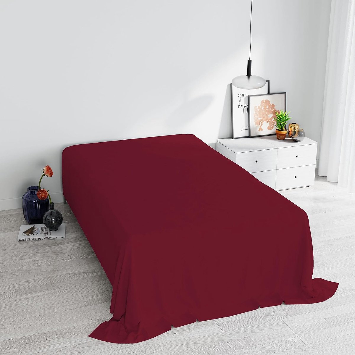 SnelShoppen - Max Color Top Sheet 180x300cm Bordeaux - 100% Katoen - Kleine Dubbel Bovenblad voor Bed, Perfect voor Feest, Camping en Kinderen