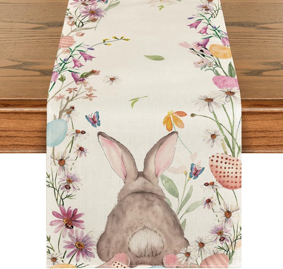 Mode Blume Hase Osterei Ostern Tischläufer, Waschbar Modern Frühling Küche Esstisch Dekoration für drinnen und draußen Urlaub Party Wohnzimmer Dekor 40 x 100 cm