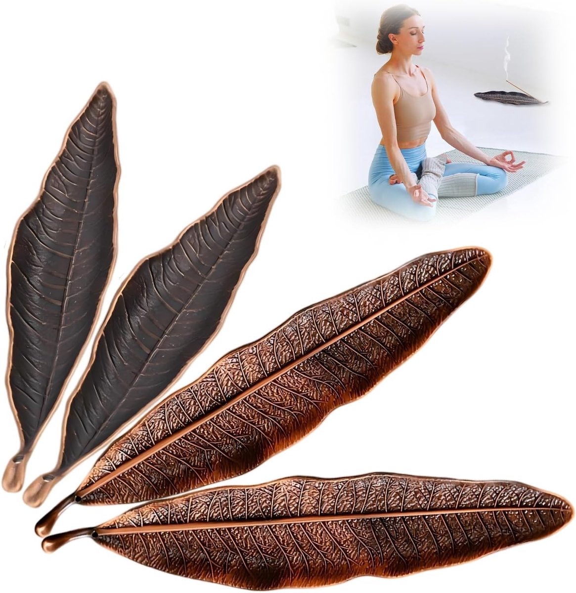 Set van 4 metalen wierookstokjeshouders in bladvorm, perfect voor thuis, yoga en meditatie, decoratieve accessoires voor een ontspannen sfeer