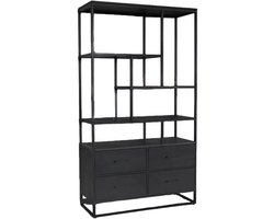 Kast industrieel mangohout Milo zwart mango hout wandkast 180cm vakkenkast mango duurzaam