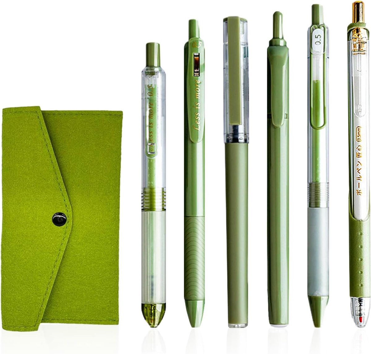 SnelShoppen - 6 Stuks 0.5 mm Gelpennen Set met 1 Stuk Viltpen Tas, Schattige Inklapbare Sneldrogende Gelpennen voor Kantoor en Studie
