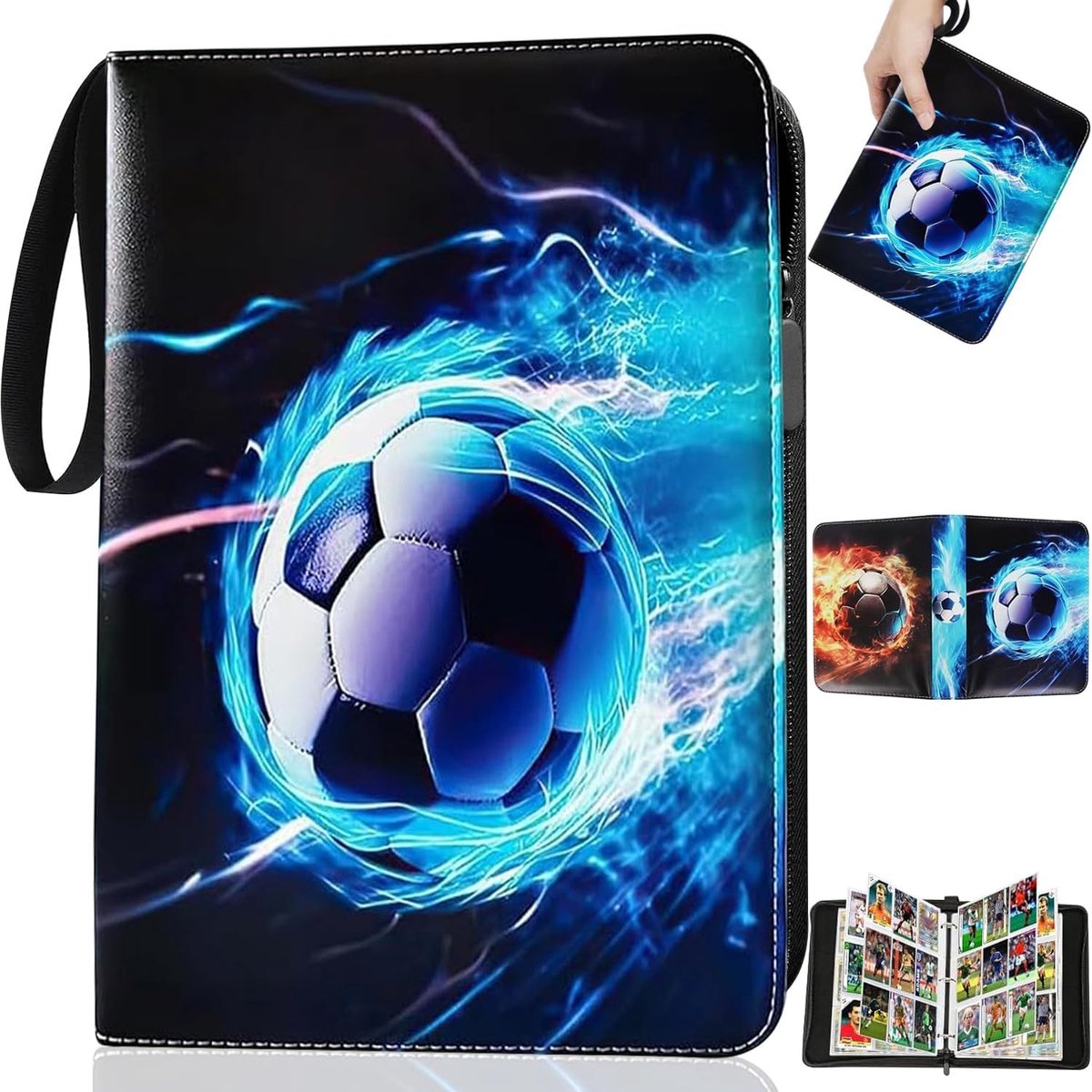 Voetbal Kaarten Verzamelalbum - 9 Vakken - 24 x 18 cm - Waterdicht PU Leer met Ritssluiting - Voor Kaartverzamelaars