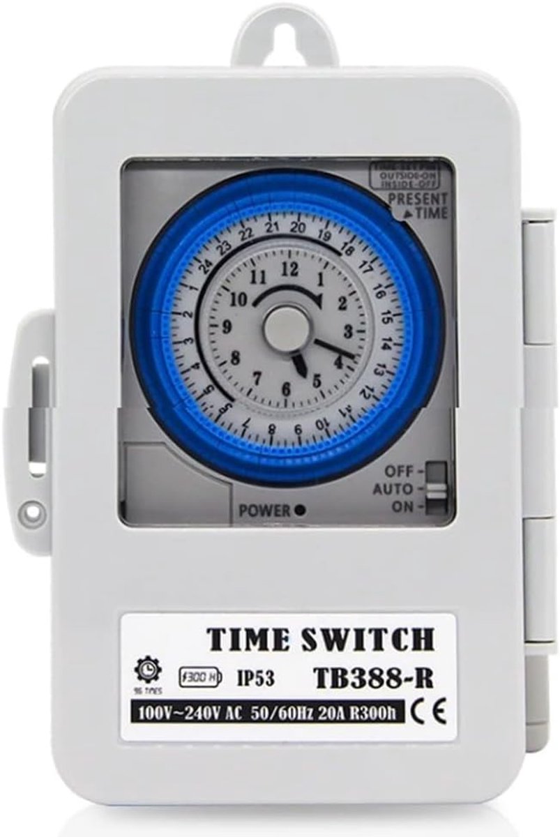 SnelShoppen - Mechanische Timer Schakelaar TB388, Waterdichte 24 Uurs Dagelijks Programmeerbare Timer Schakelaar voor Waterverwarmer Lamp AC100~250V 2