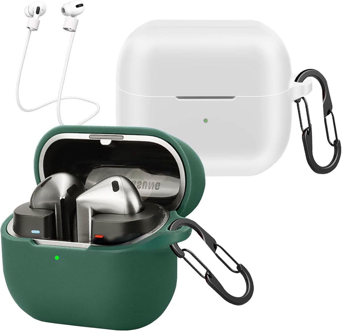 SnelShoppen - Silicone Hoes voor Samsung Galaxy Buds3 FE/Buds 3/Buds 3 Pro met 2 Carabiner Haken, Anti-Lose Strap, Shockproof Bescherming voor Draadlo