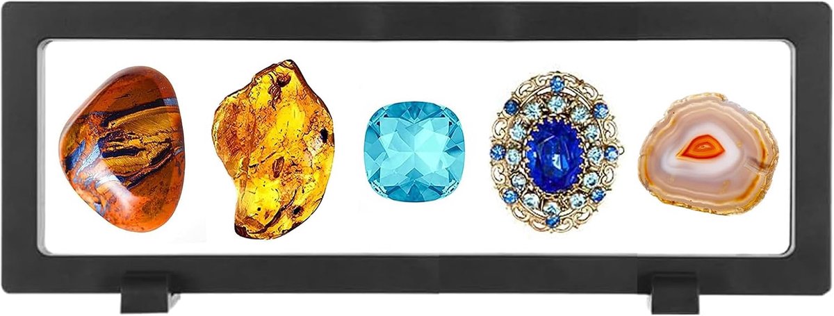 SnelShoppen - 3D Floating Display Frame - Grote Display Case Stand met Basis voor Sieraden, Ringen, Hangers en Armbanden - Transparant met Zwart Frame