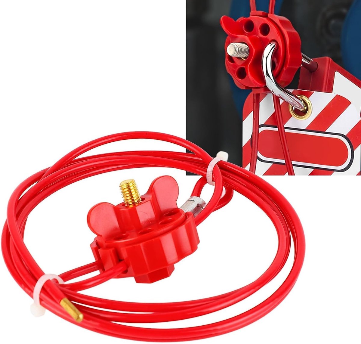 SnelShoppen - Kabelventielslot, Vergrendeling Tagout Kabelslot, Verstelbare Kabelvergrendeling, Stalen Kabelslot, Meergats Veiligheidskabelslot, Rood