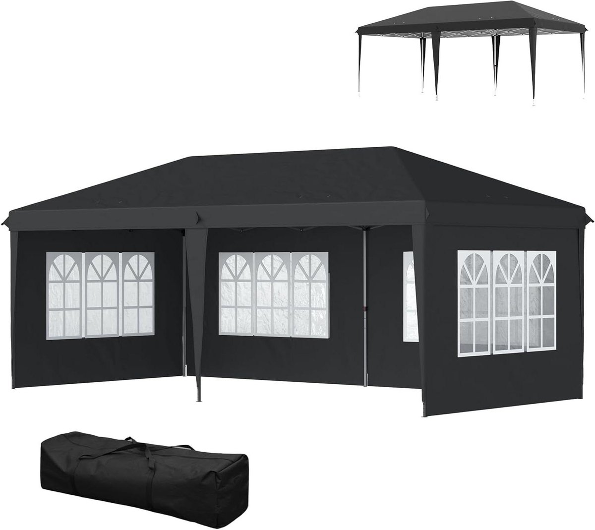 Opvouwbare Partytent - Pop-up Tent - Feestelijke Bijeenkomsten - Waterdicht UV-beschermend - 3x6 Meter - Zwart