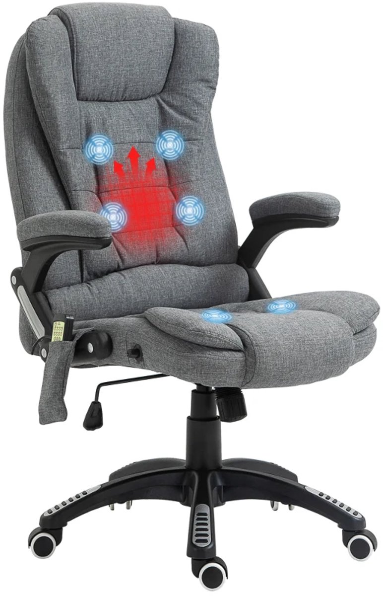 Ergonomische Bureaustoel met Massagefunctie & Verwarming - In Hoogte Verstelbaar - Max. kanteling 130° - 360° Draaibaar - Kantoorstoel - Gamestoel - Volwassenen Stoel - Directiestoel - Computerstoel - Donkergrijs