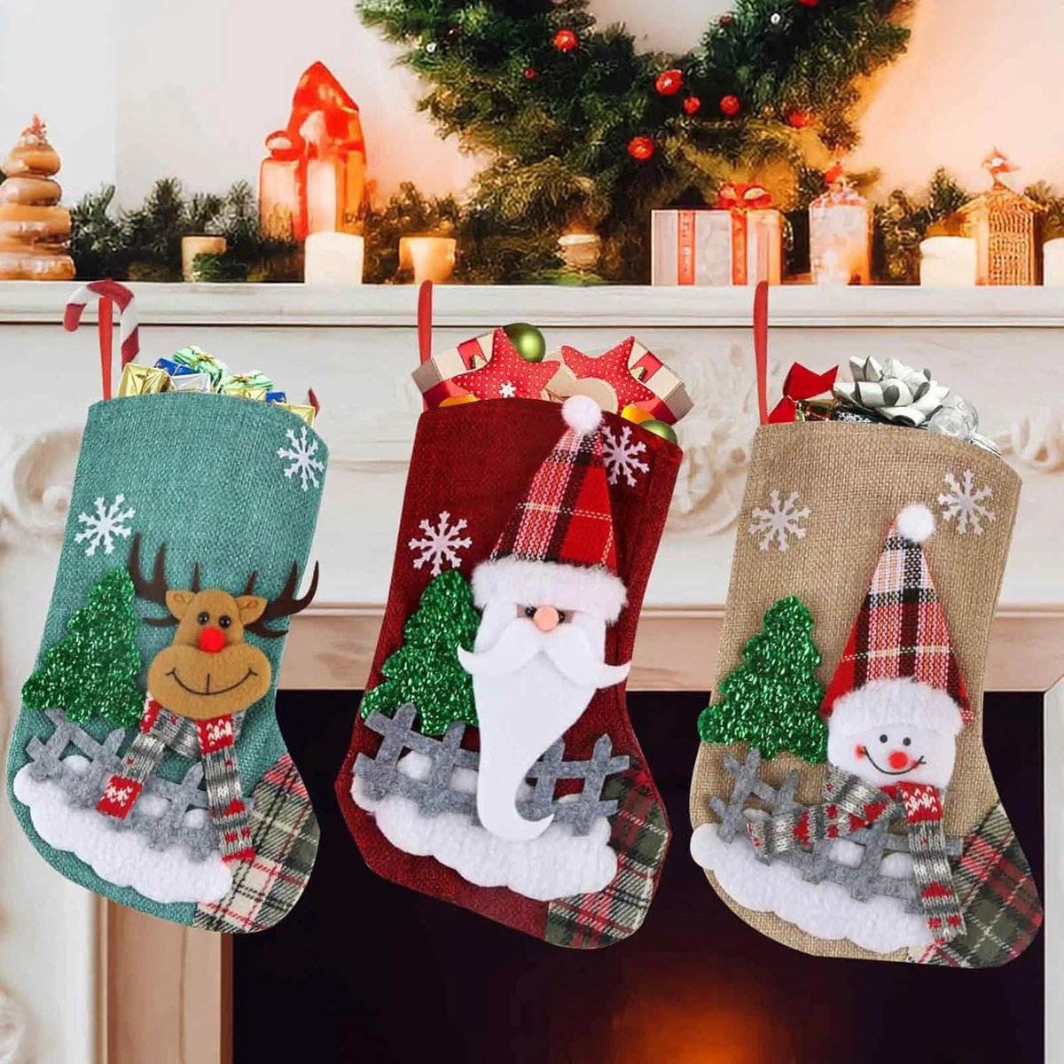 Christmas Socks, 3 Pack Christmas Socks for Hanging, Empty Christmas Stockings, Personalized Christmas Stockings - ShopVlot