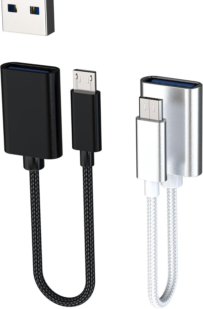 SnelShoppen - OTG Kabel Micro USB naar USB 3.0 Adapter (2 Stuks) voor Samsung Telefoon, Data Kabel, Camera, Mobiele Telefoon Adapter, Mini USB Bus, Mi