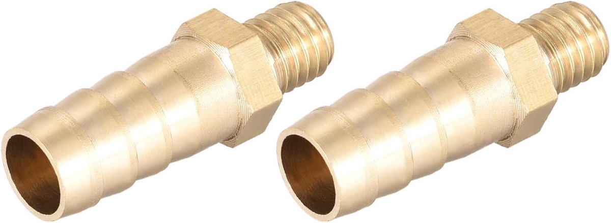 SnelShoppen - 2 Stuks Messing Pijp Aansluitingen M8-1 Mannelijk x 10mm Stekker - Voor Brandstof, Lucht, Water, Olie, Gas, Hydraulisch, Irrigatie, Pneu