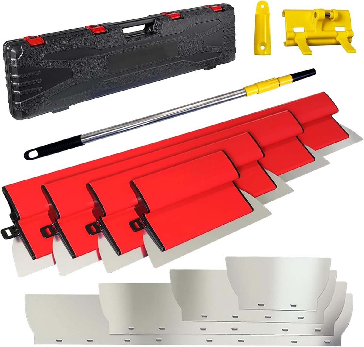 SnelShoppen - Plamuurmes Set - Behangverwijderaar en Spatelset - Roestvrij Staal - 0,38 mm en 0,5 mm Dikte - 80 cm/60 cm/40 cm/25 cm - Voor Wanddecora