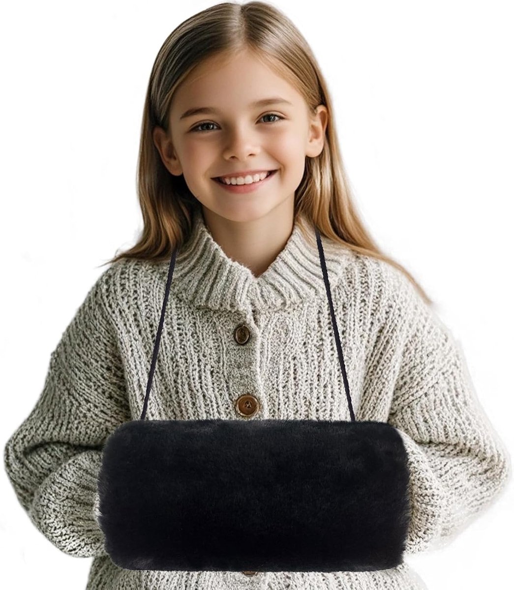 SnelShoppen - Handwarmer met Faux Fur en Hangriem - Khaki Pocketwarmer voor Jongens en Meisjes - Ideaal voor Buiten, Feesten en Koud Weer
