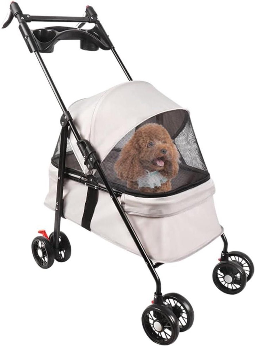 Opvouwbare Hondenbuggy - Dierenwagen Reizen - Comfortabel Vervoer - 360 Graden Wielen - Tot 30 kg - Grijs