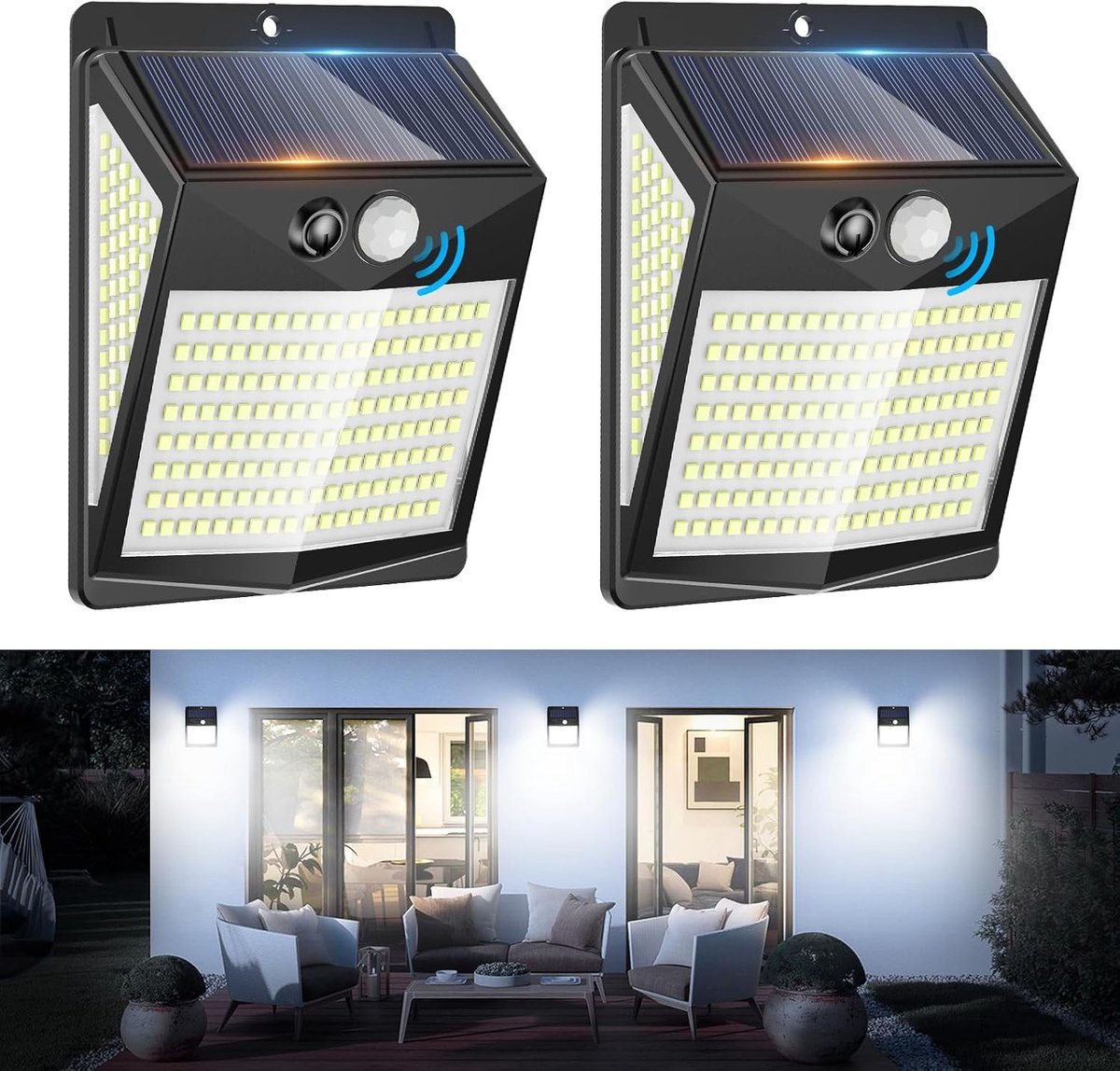 Ledverlichting op zonne-energie - Koudwit - 238 LEDs - Met Bewegingssensor en Waterdicht - Voor Buiten