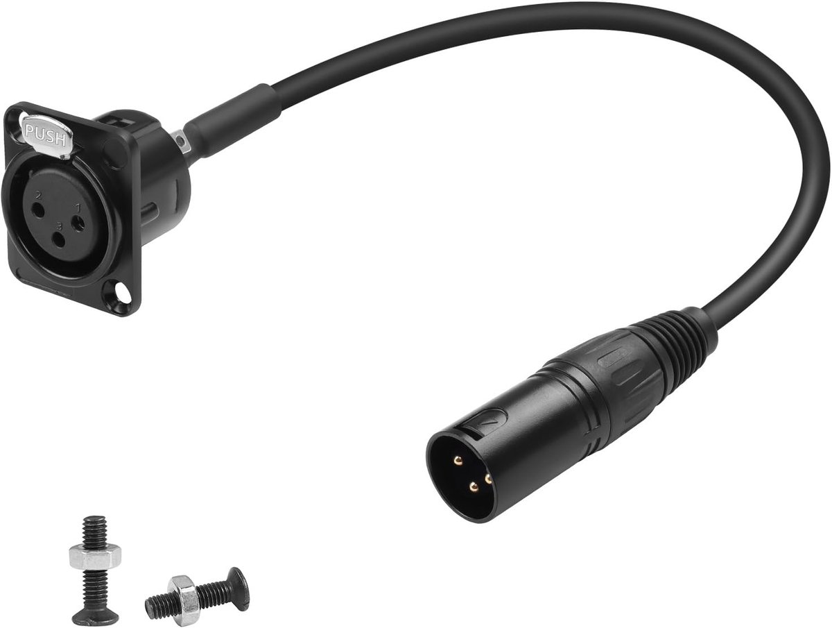 SnelShoppen - XLR Vast Montage Korte Kabel Adapter - Goudgeplateerde 3-Pin Bussen naar Stekker Paneelmontage Connector Grommet Bulkhead Flush Mount vo