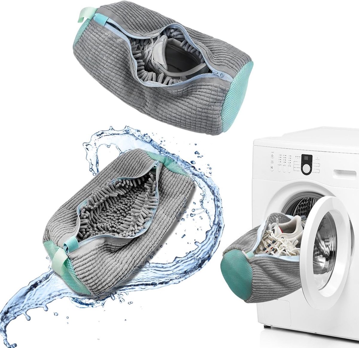 SnelShoppen - Waszakken voor Schoenen - Set van 2 - Herbruikbare Waszak met Rits - Grijze Schoenwaszak voor Efficiënte Reiniging en Bescherming - Perf