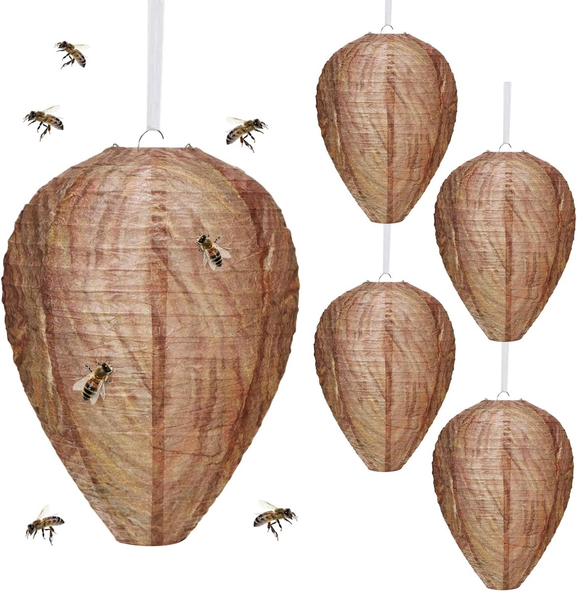 SnelShoppen - Set van 5 Realistische Wespennesten, Wespennest Verdediging, Wespentrap, Hornet Nest, Permanent Wespennesten Afschrikken, Geschikt voor