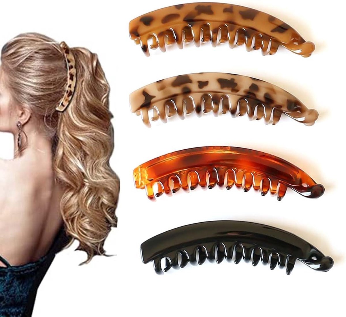 SnelShoppen - 4 Stuks Grote Bananen Haarclips voor Vrouwen - Kleurige Haarspelden voor Dikke en Dunne Haarstijlen - Praktische en Flexibele Haaraccess