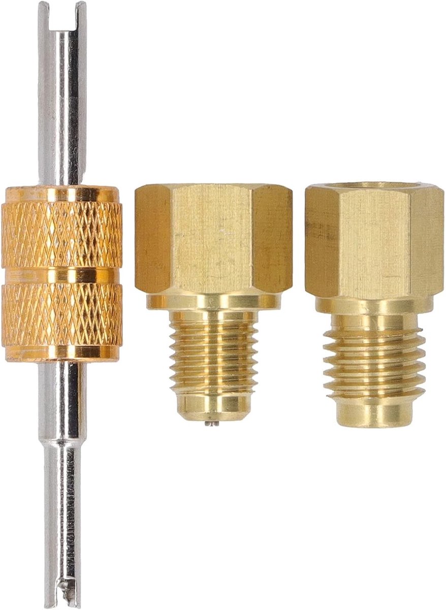 SnelShoppen - 1/2 ACME naar 1/4 SAE Adapter en 1/4 SAE naar 1/2 ACME Koelmiddel Tank Adapter met Ventielkern Sleutel, Koper, Lichtgewicht en Draagbaar