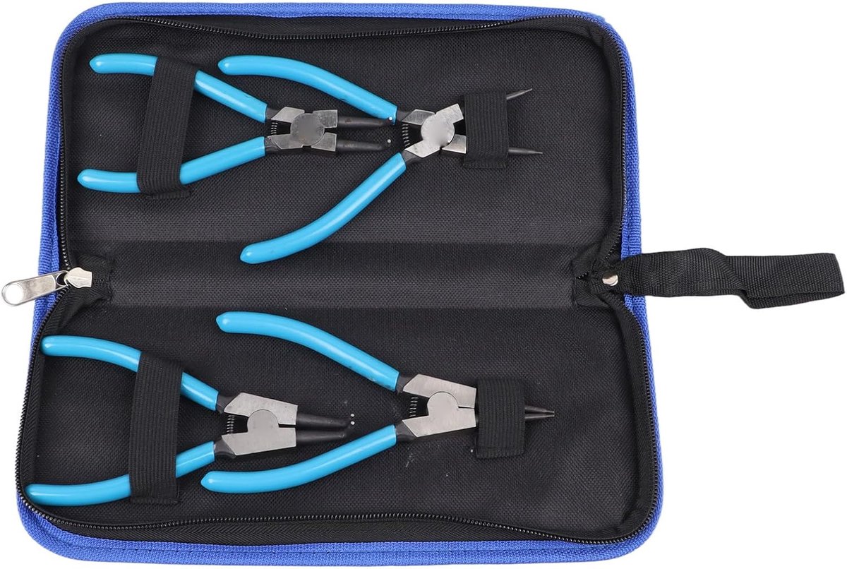 SnelShoppen - Lock Spring Pliers Set - 4-delige Set van 6 Inch Klemtang met Rechte en Gebogen Kaken, Hoogwaardig Koolstofstaal, Voor Binnen en Buiten