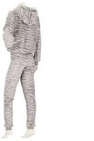 Grijs fleece loungewear set met zebraprint en capuchon met oortjes.