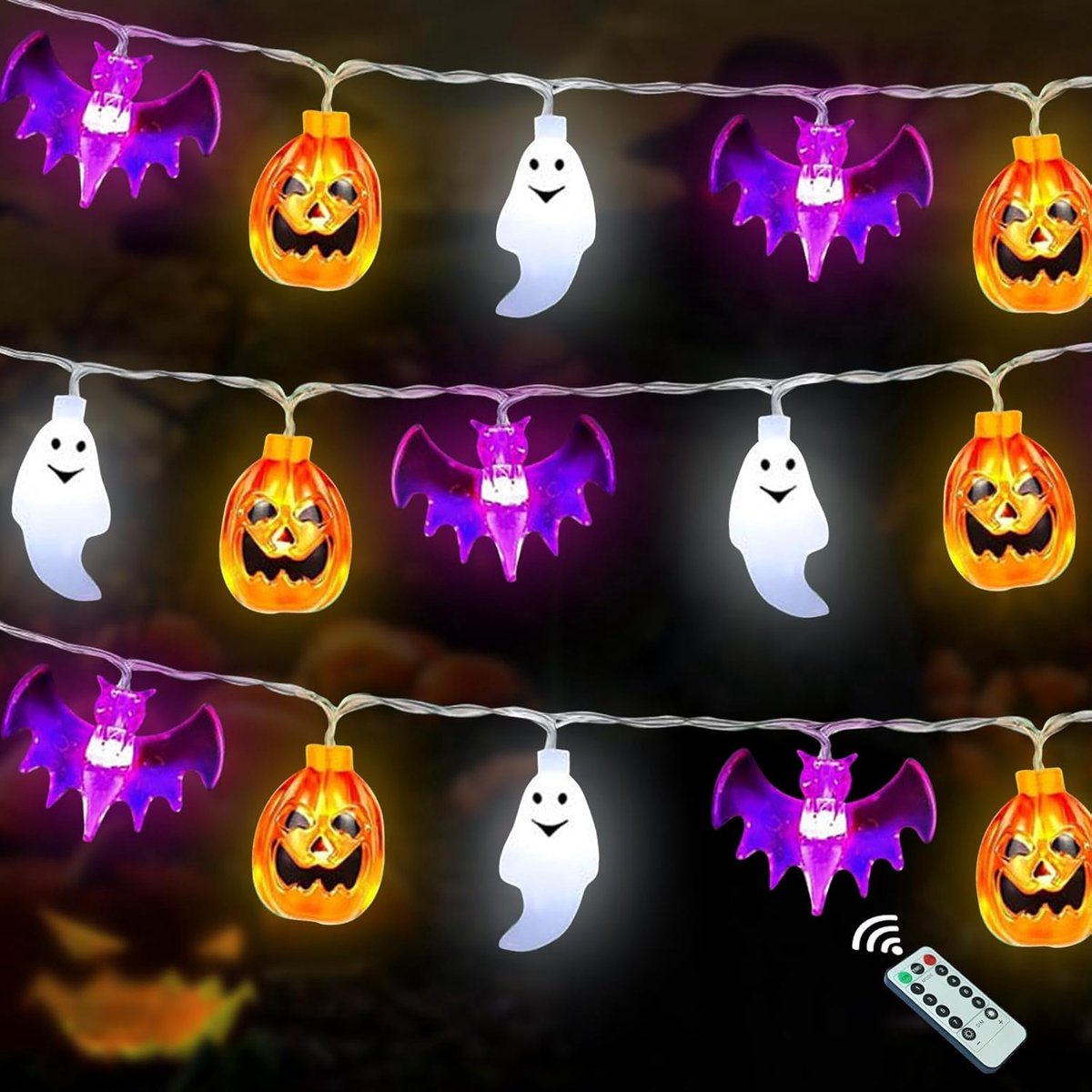 SnelShoppen - Halloween Sfeerverlichting, Decoratieve Fairy Lights, Pompoen, Bats en Geesten, 3m, 20 LED's, Binnen en Buiten, Tuin, Feest, Halloween D