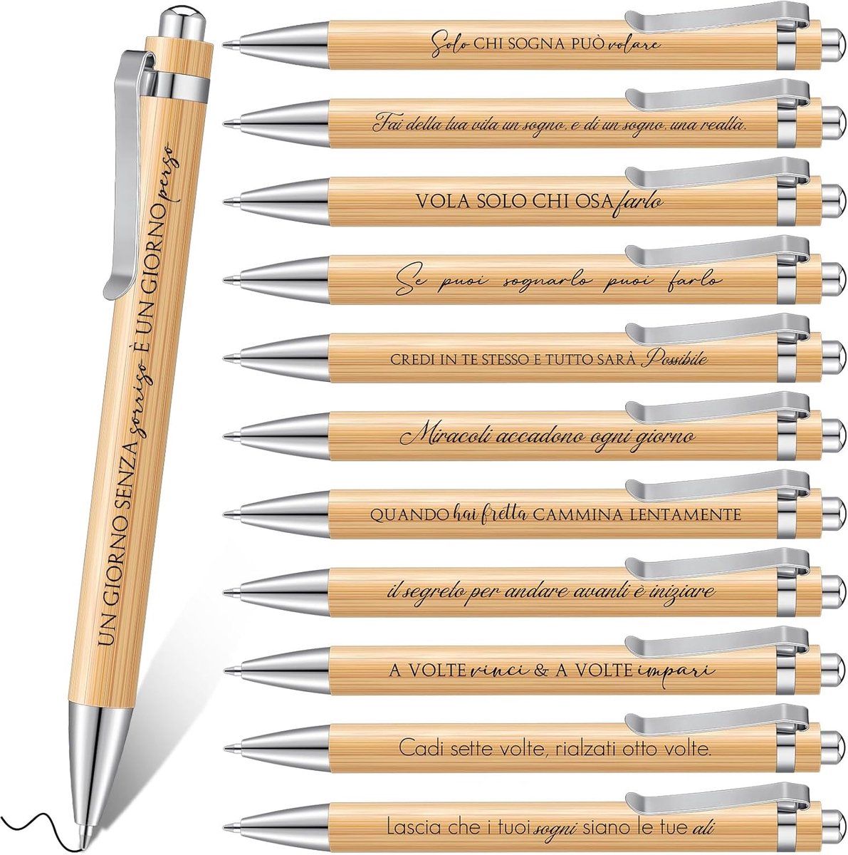 Tenare 12 Pcs Motivation Ballpoint Pens with Quotes Inspirational Bamboo Wood Pens for Employees, Office, Students - ShopVlot