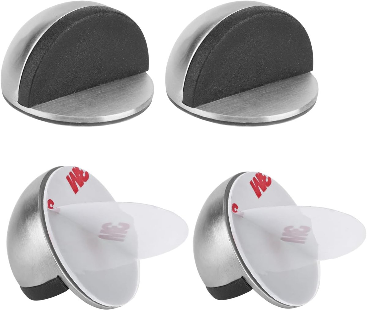 Deurstoppers 4 Stuks - RVS met Rubber Buffer - Geluidsdempend - Voor Woonkamer, Badkamer - ShopVlot