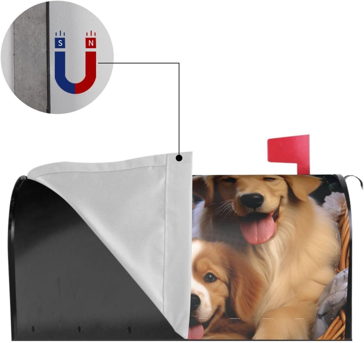 Brievenbushoes Magnetisch - Brievenbusdecoratie Buiten - Postbus Personaliseren - Waterdicht Oxford Doek - 645 x 53 cm - Zwart