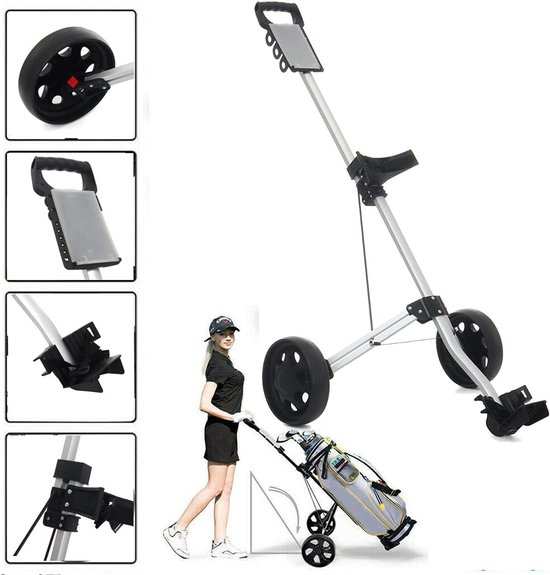 Golf Trolley - Golfkar Aluminium - Golfen Buiten - Inklapbaar Met Rem - 142 x 72 cm - Zwart — afbeelding 3