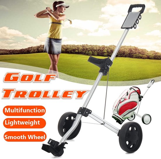 Golf Trolley - Golfkar Aluminium - Golfen Buiten - Inklapbaar Met Rem - 142 x 72 cm - Zwart — afbeelding 2